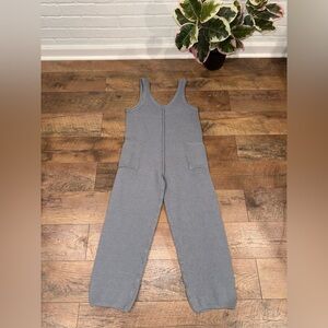 By Together Knit Blue Gray Women's V-Neck Jumpsuit with Pockets